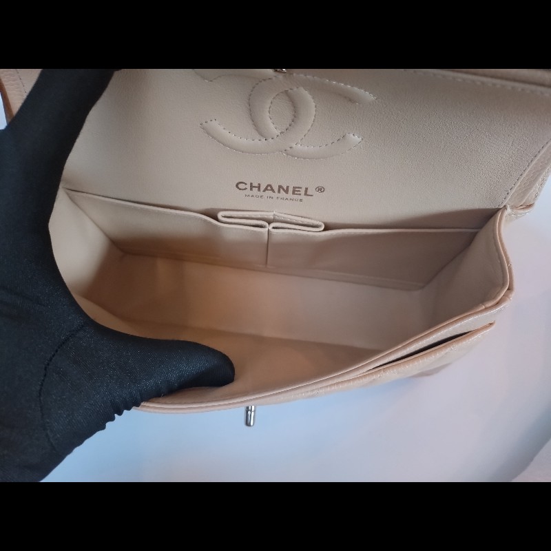 Chanel 銀鍊駝荔枝皮口蓋包 CF 23-17