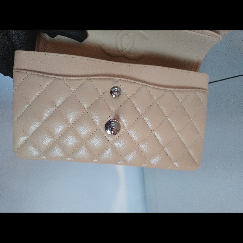 Chanel 銀鍊駝荔枝皮口蓋包 CF 23-18