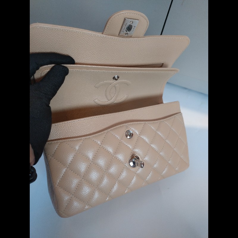 Chanel 銀鍊駝荔枝皮口蓋包 CF 23-22