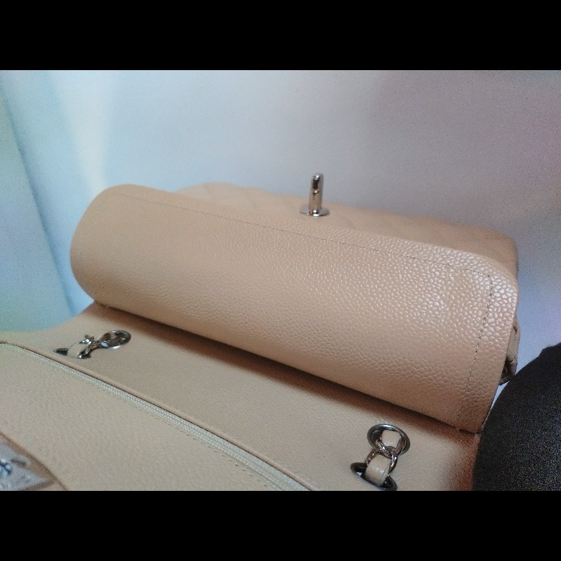 Chanel 銀鍊駝荔枝皮口蓋包 CF 23-23