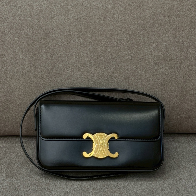 CELINE黑金凱旋門腋下包-0