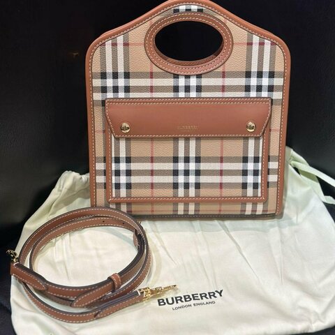 💎Han's house精品服飾💎Burberry Pocket 格紋 包 中 23X6X27公分 義大利製 現貨 原價59000