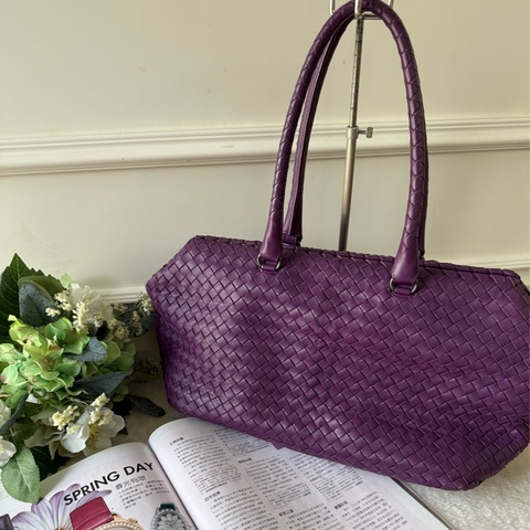 小羊皮編織方形肩背包(紫色)