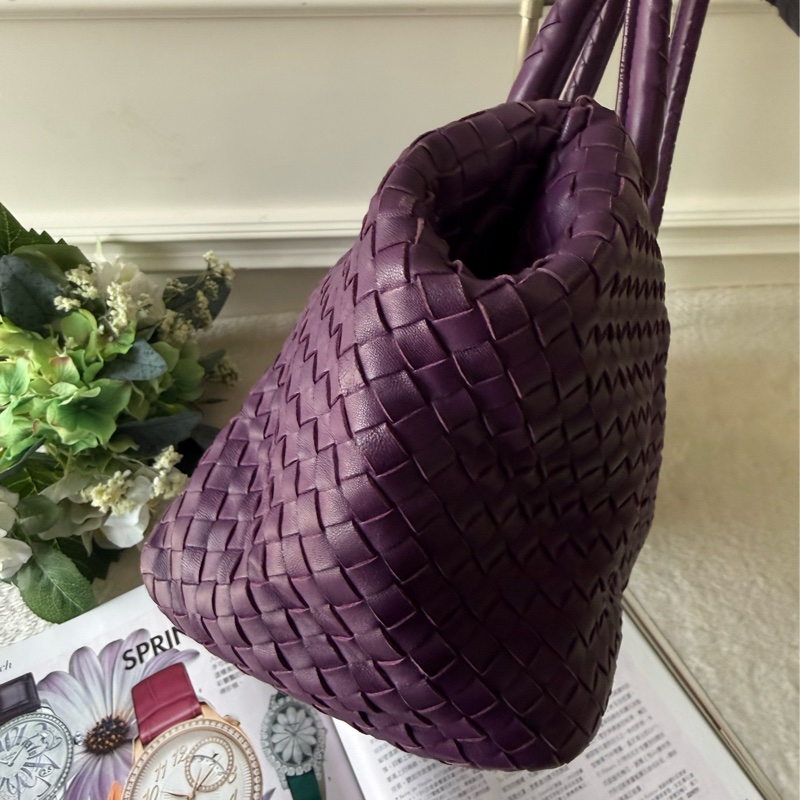 小羊皮編織方形肩背包(紫色)-1