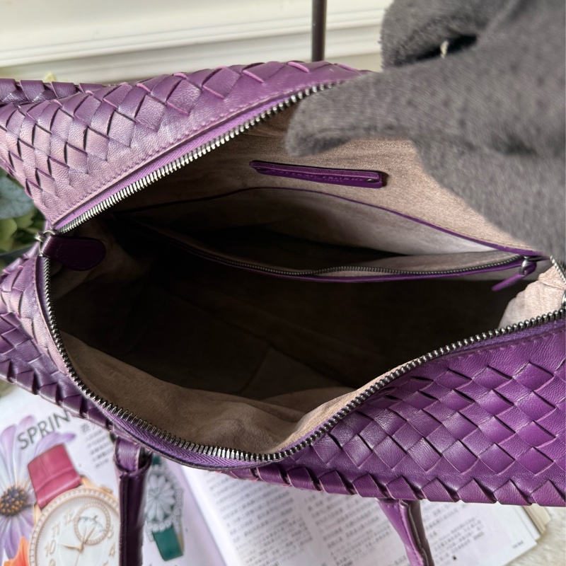 小羊皮編織方形肩背包(紫色)-6