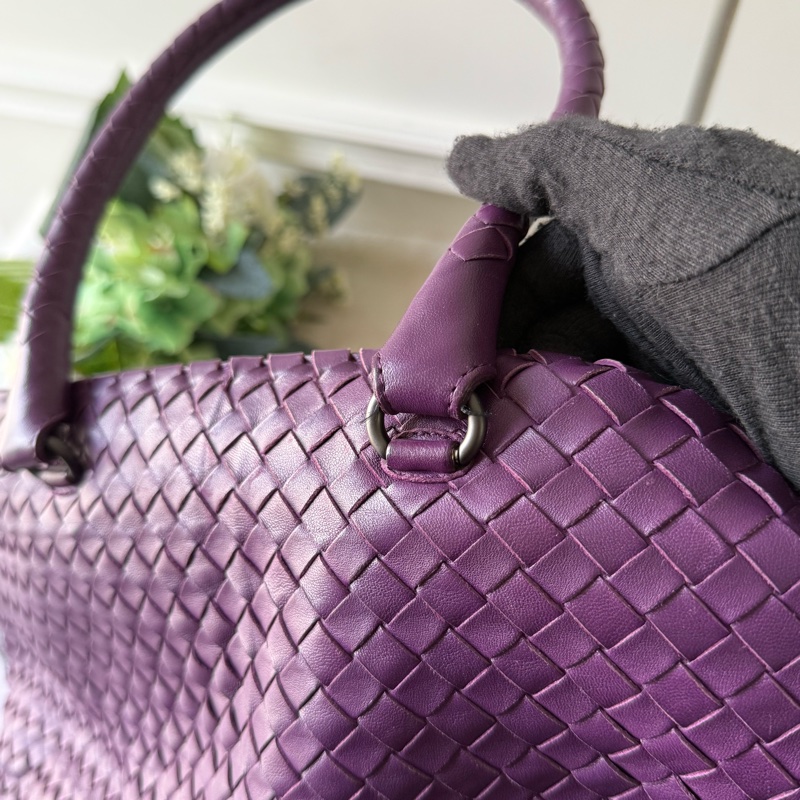 小羊皮編織方形肩背包(紫色)-9