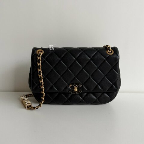 99新🆕 Chanel 香奈兒 24P 琺瑯logo吊墜鏈條包 黑色金釦