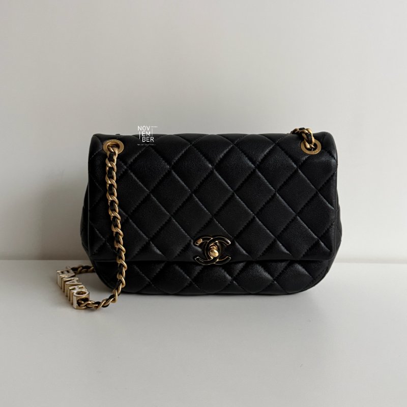 99新🆕 Chanel 香奈兒 24P 琺瑯logo吊墜鏈條包 黑色金釦-0