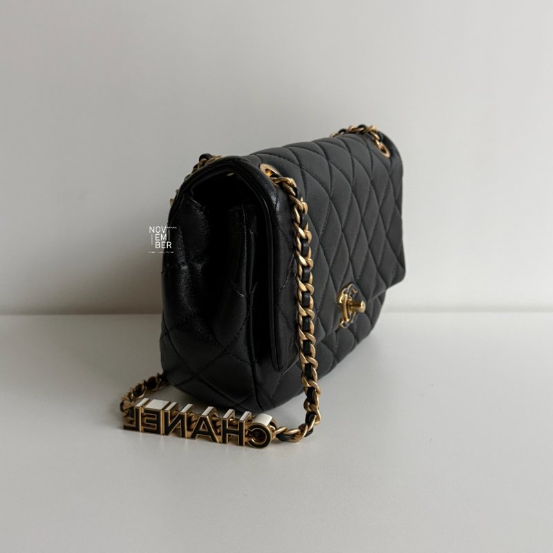 99新🆕 Chanel 香奈兒 24P 琺瑯logo吊墜鏈條包 黑色金釦-1