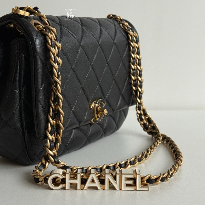 99新🆕 Chanel 香奈兒 24P 琺瑯logo吊墜鏈條包 黑色金釦-2