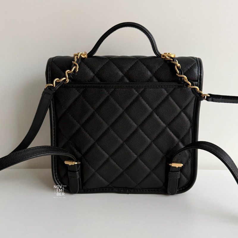 98新✨全配有購置🙌🏻 Chanel 香奈兒 25B 四葉草雙肩後背包 黑色金釦-6