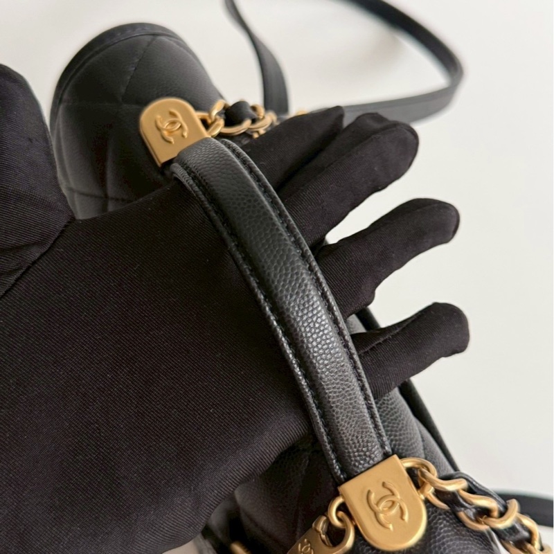 98新✨全配有購置🙌🏻 Chanel 香奈兒 25B 四葉草雙肩後背包 黑色金釦-14