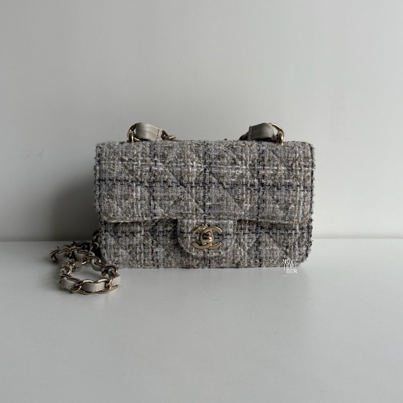 99新🆕 全配有購證🙌🏻 Chanel 香奈兒 25P CF 灰色毛呢金釦-0