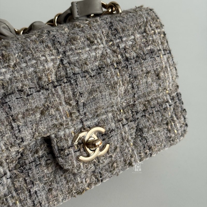 99新🆕 全配有購證🙌🏻 Chanel 香奈兒 25P CF 灰色毛呢金釦-2