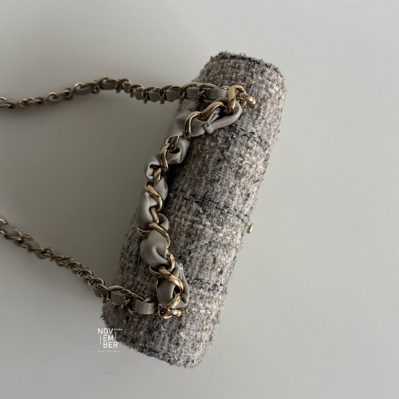 99新🆕 全配有購證🙌🏻 Chanel 香奈兒 25P CF 灰色毛呢金釦-3