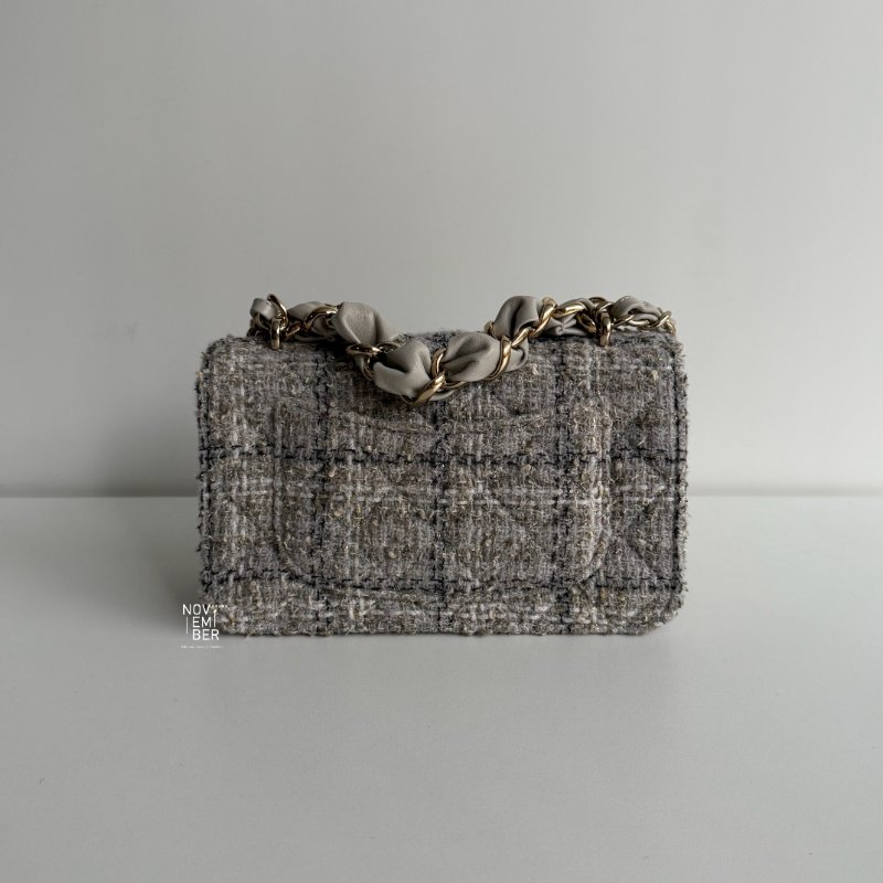 99新🆕 全配有購證🙌🏻 Chanel 香奈兒 25P CF 灰色毛呢金釦-5