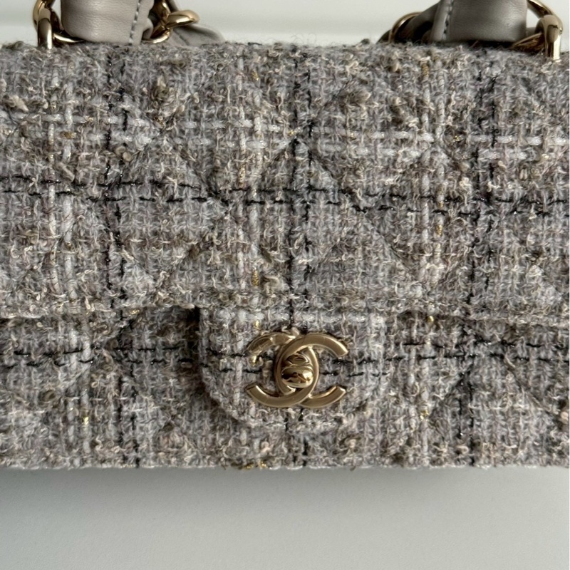 99新🆕 全配有購證🙌🏻 Chanel 香奈兒 25P CF 灰色毛呢金釦-6