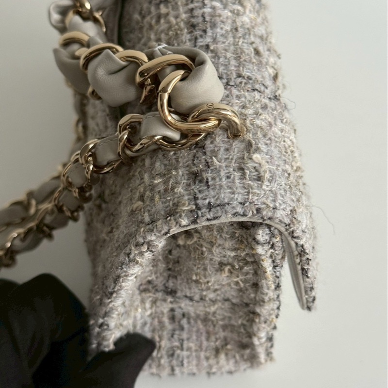 99新🆕 全配有購證🙌🏻 Chanel 香奈兒 25P CF 灰色毛呢金釦-7