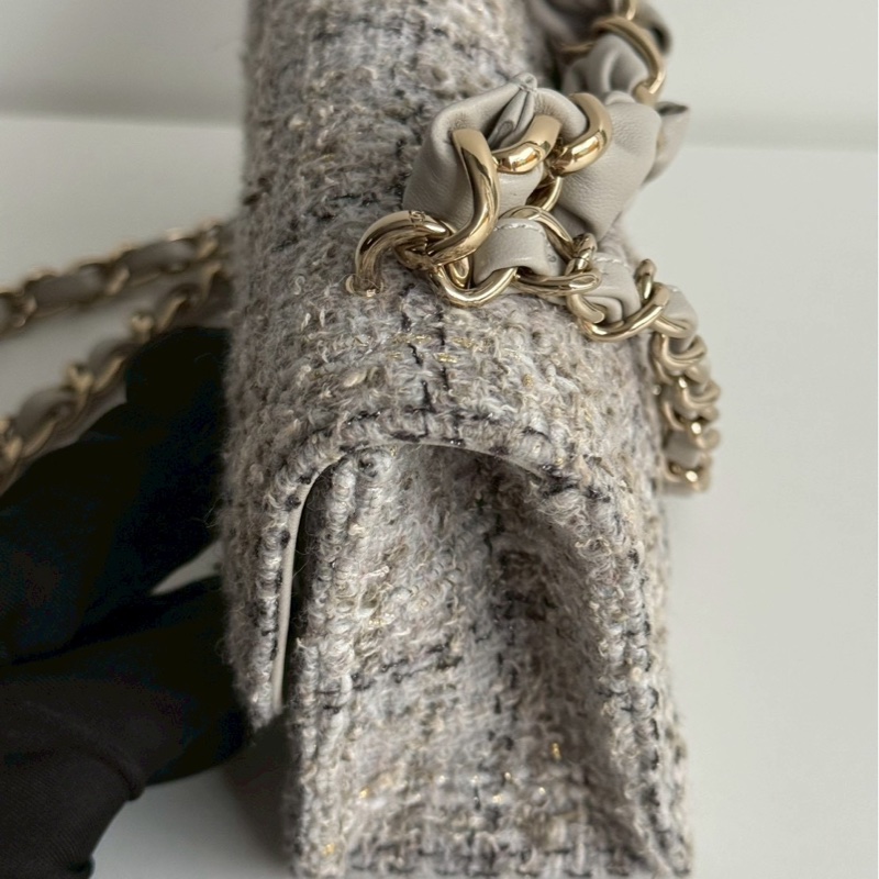 99新🆕 全配有購證🙌🏻 Chanel 香奈兒 25P CF 灰色毛呢金釦-8