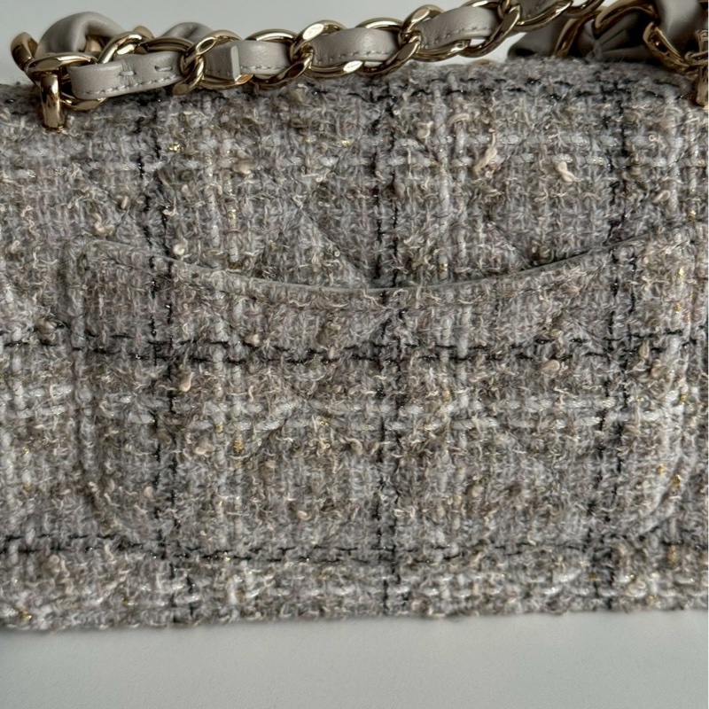 99新🆕 全配有購證🙌🏻 Chanel 香奈兒 25P CF 灰色毛呢金釦-9