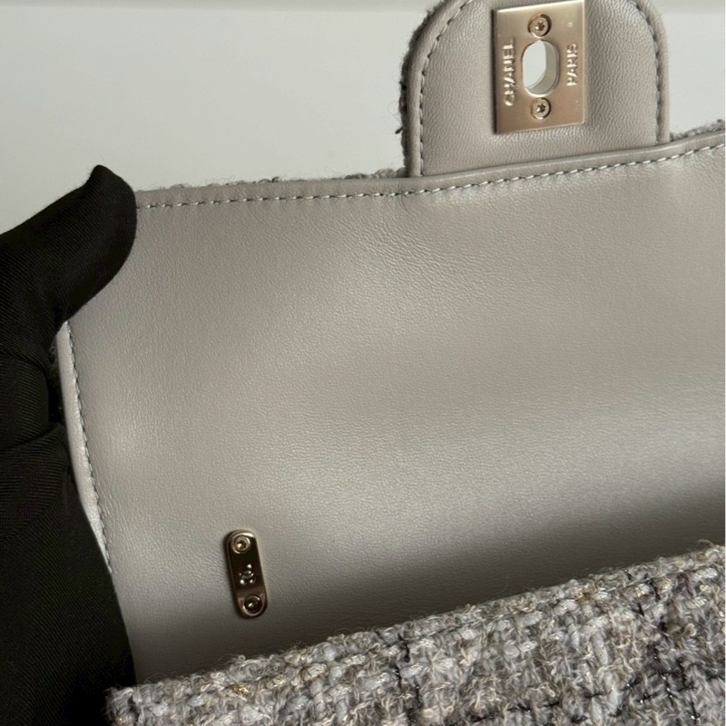 99新🆕 全配有購證🙌🏻 Chanel 香奈兒 25P CF 灰色毛呢金釦-12