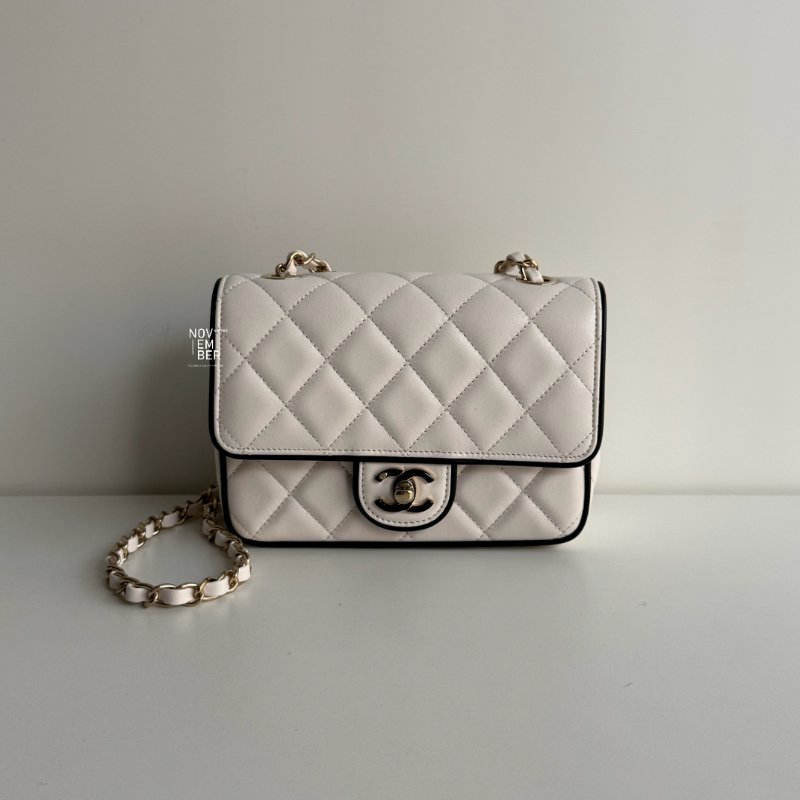 99新🆕 全配有購證🙌🏻 Chanel 香奈兒 25P 白色黑邊-0