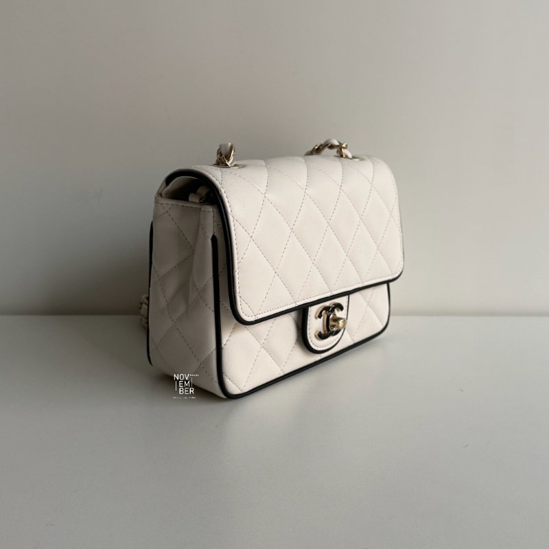 99新🆕 全配有購證🙌🏻 Chanel 香奈兒 25P 白色黑邊-1