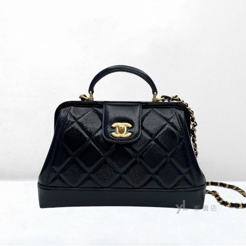 Y2000-Chanel 黑金油蠟羊皮金扣醫生包AS4959-1