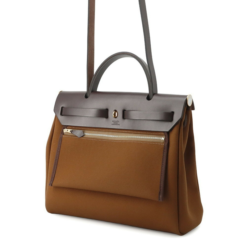 Hermes Herbag 拉鍊小號深褐色 Ebene 漆面五金 Toile Officier Vache Hunter K Stamp 手提包 HERMES-1