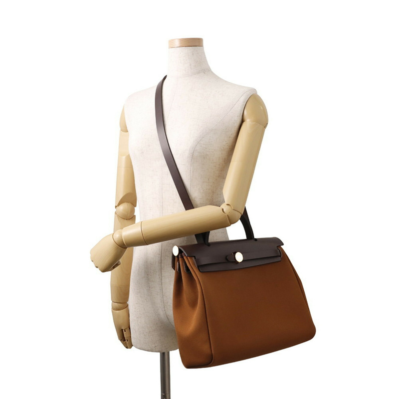 Hermes Herbag 拉鍊小號深褐色 Ebene 漆面五金 Toile Officier Vache Hunter K Stamp 手提包 HERMES-3