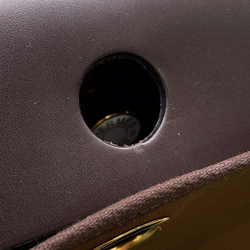 Hermes Herbag 拉鍊小號深褐色 Ebene 漆面五金 Toile Officier Vache Hunter K Stamp 手提包 HERMES-8