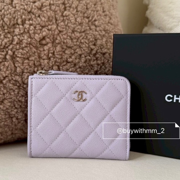 ✨新款抵台✨香奈兒26s 淺粉紫L型短夾-0