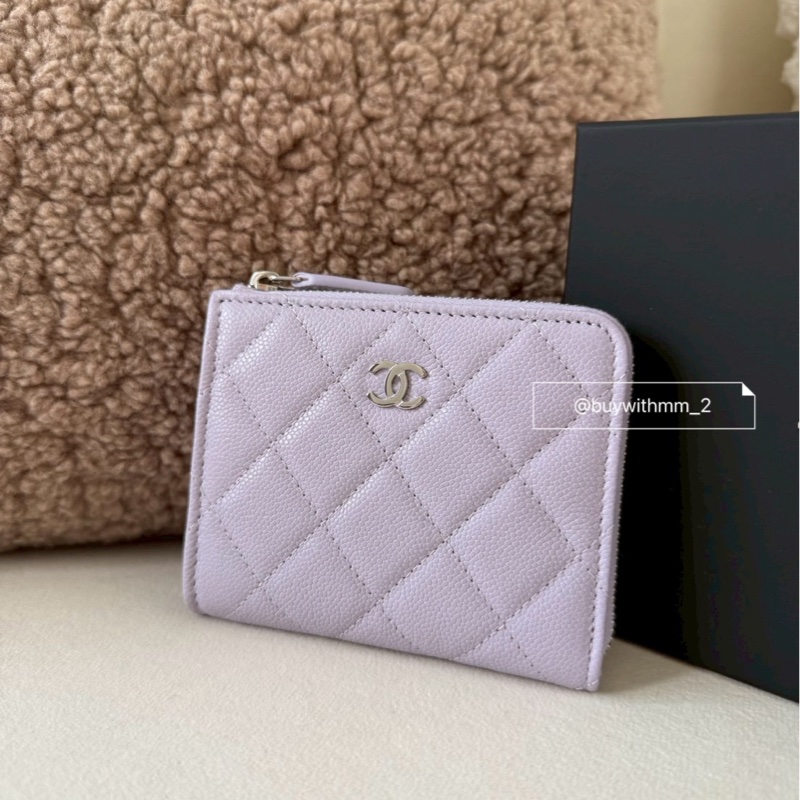 ✨新款抵台✨香奈兒26s 淺粉紫L型短夾-1