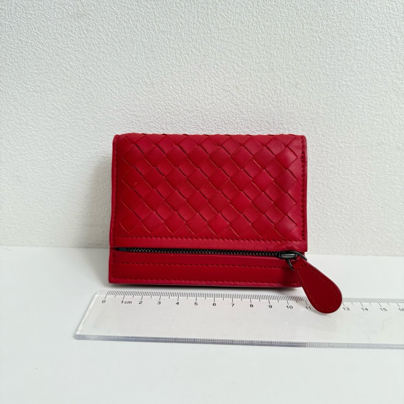 Bottega Veneta/葆蝶家 紅色 牛皮編織短款錢包-1