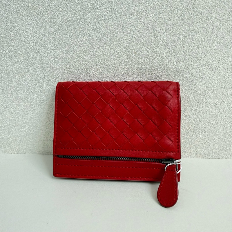 Bottega Veneta/葆蝶家 紅色 牛皮編織短款錢包-2