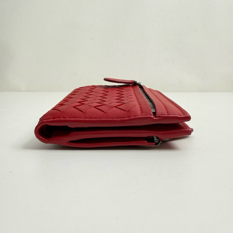 Bottega Veneta/葆蝶家 紅色 牛皮編織短款錢包-4