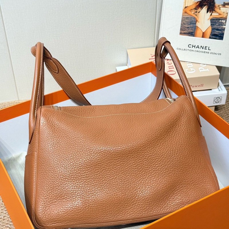 Hermes 愛馬仕 Lindy34 框P刻 金棕 銀扣 Clemence牛皮 無明顯瑕疵 甜甜價-2