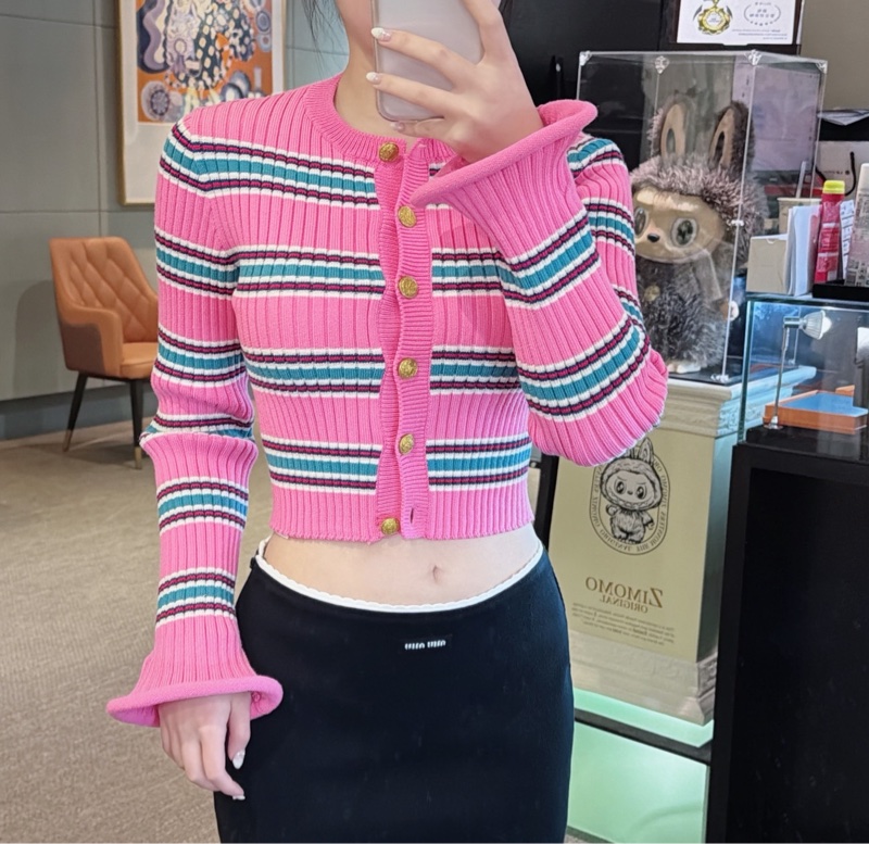 莉亞精品♡LV 粉咖條紋針織衫 S碼 二手-1