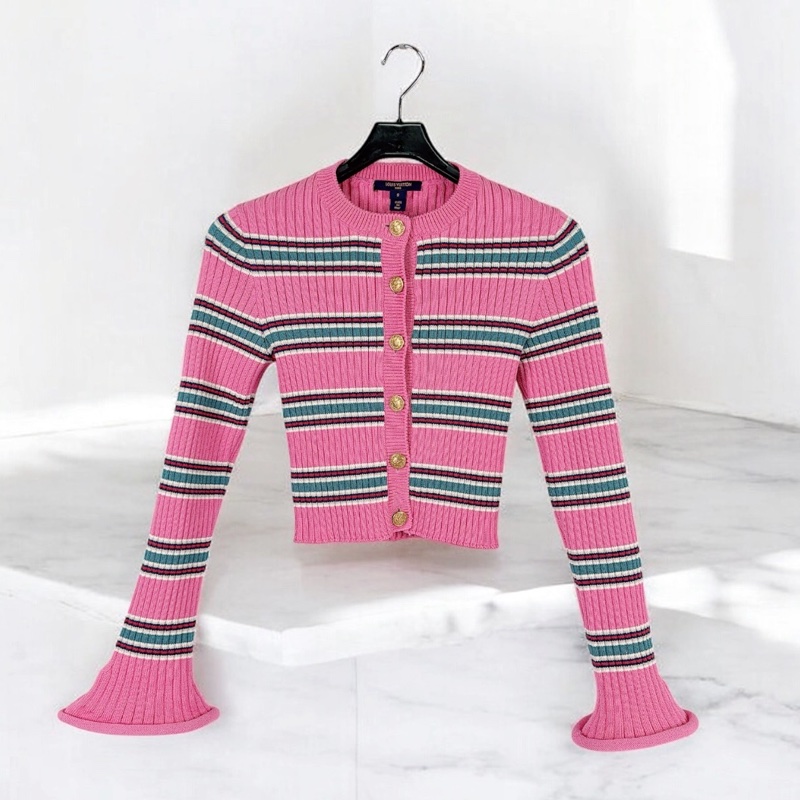 莉亞精品♡LV 粉咖條紋針織衫 S碼 二手-2