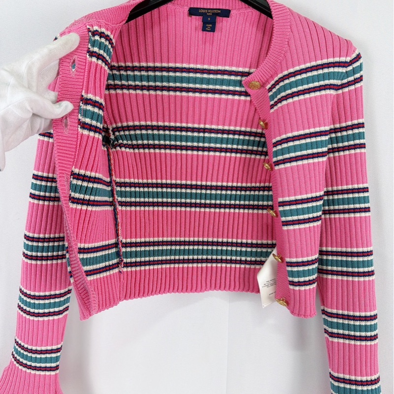 莉亞精品♡LV 粉咖條紋針織衫 S碼 二手-6