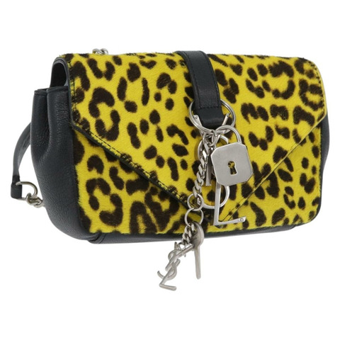 SAINT LAURENT Cassandra 鏈條包 Harako 皮革 黃色 銀色 Auth YKZ569A