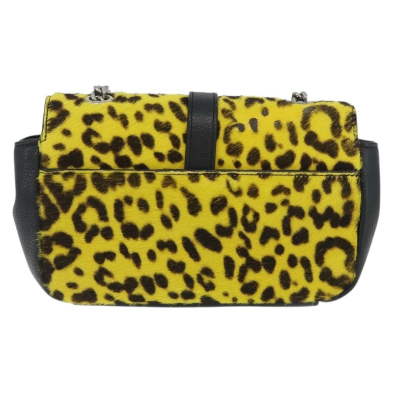 【日本直送】SAINT LAURENT Cassandra 鏈條包 Harako 皮革 黃色 銀色 Auth YKZ569A-1