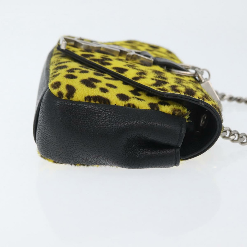 【日本直送】SAINT LAURENT Cassandra 鏈條包 Harako 皮革 黃色 銀色 Auth YKZ569A-2