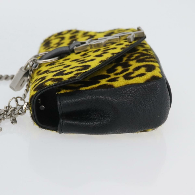 【日本直送】SAINT LAURENT Cassandra 鏈條包 Harako 皮革 黃色 銀色 Auth YKZ569A-3