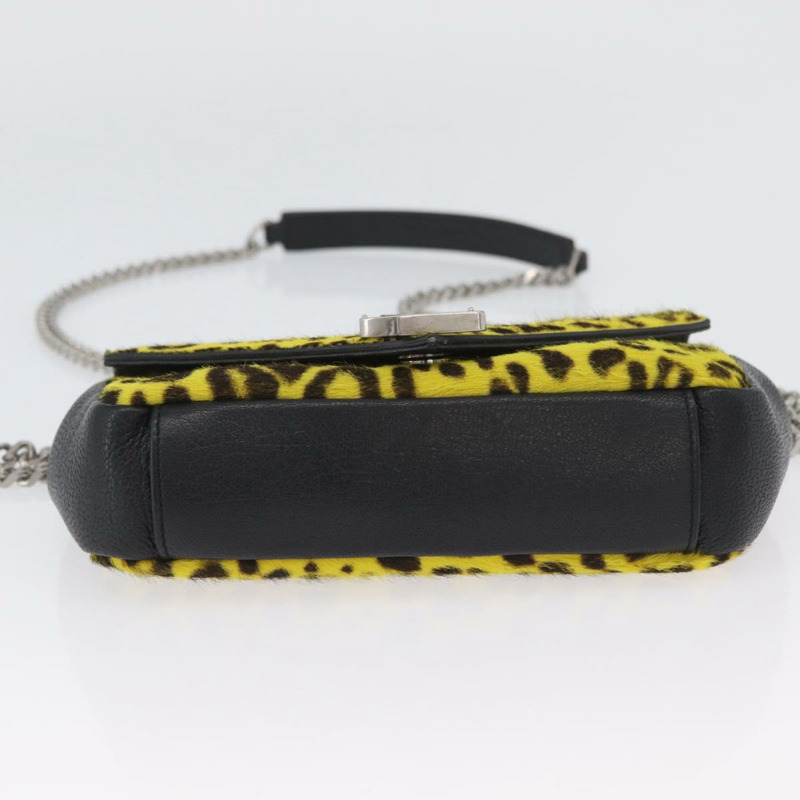 【日本直送】SAINT LAURENT Cassandra 鏈條包 Harako 皮革 黃色 銀色 Auth YKZ569A-4