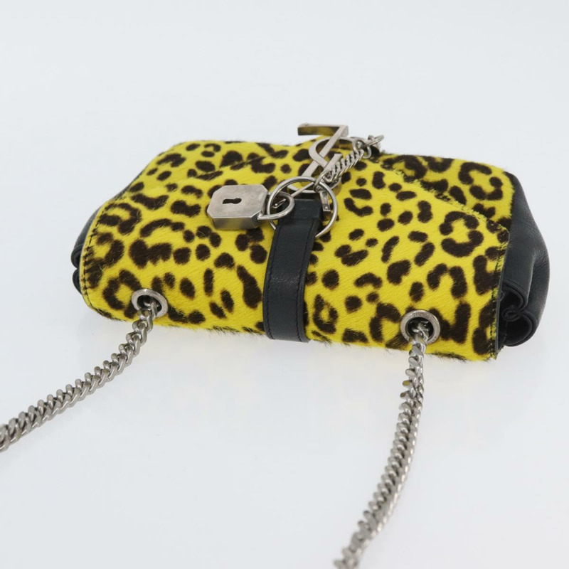 【日本直送】SAINT LAURENT Cassandra 鏈條包 Harako 皮革 黃色 銀色 Auth YKZ569A-5