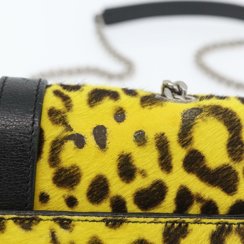 【日本直送】SAINT LAURENT Cassandra 鏈條包 Harako 皮革 黃色 銀色 Auth YKZ569A-7