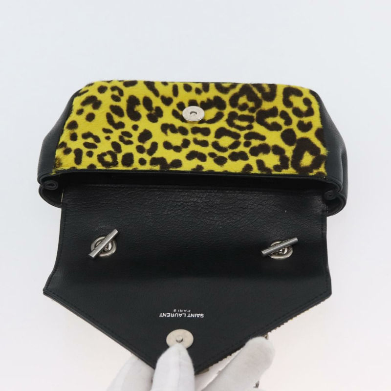 【日本直送】SAINT LAURENT Cassandra 鏈條包 Harako 皮革 黃色 銀色 Auth YKZ569A-9