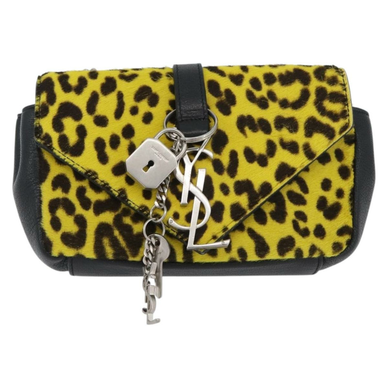 【日本直送】SAINT LAURENT Cassandra 鏈條包 Harako 皮革 黃色 銀色 Auth YKZ569A-12