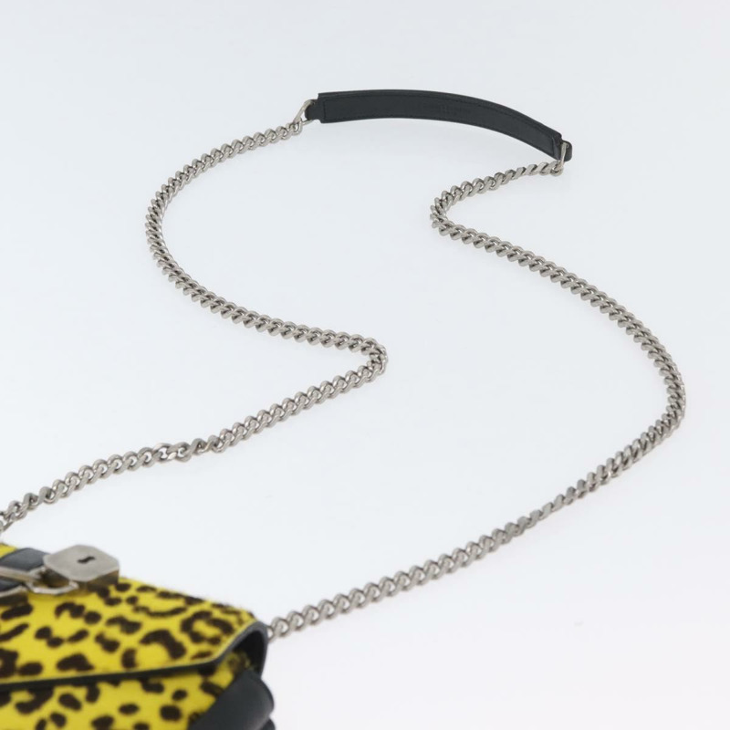 【日本直送】SAINT LAURENT Cassandra 鏈條包 Harako 皮革 黃色 銀色 Auth YKZ569A-13